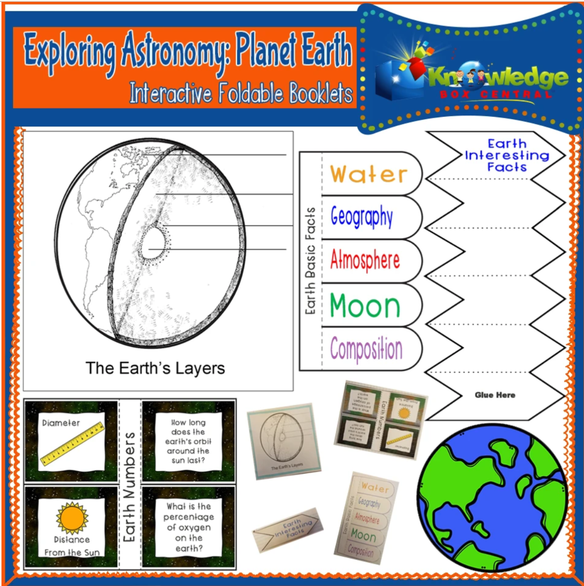 An educational teaching resource from Knowledge Box Central entitled Exploring Astronomy: Planet Earth Interactive Foldable Booklets - EBOOK downloadable at Teach Simple.