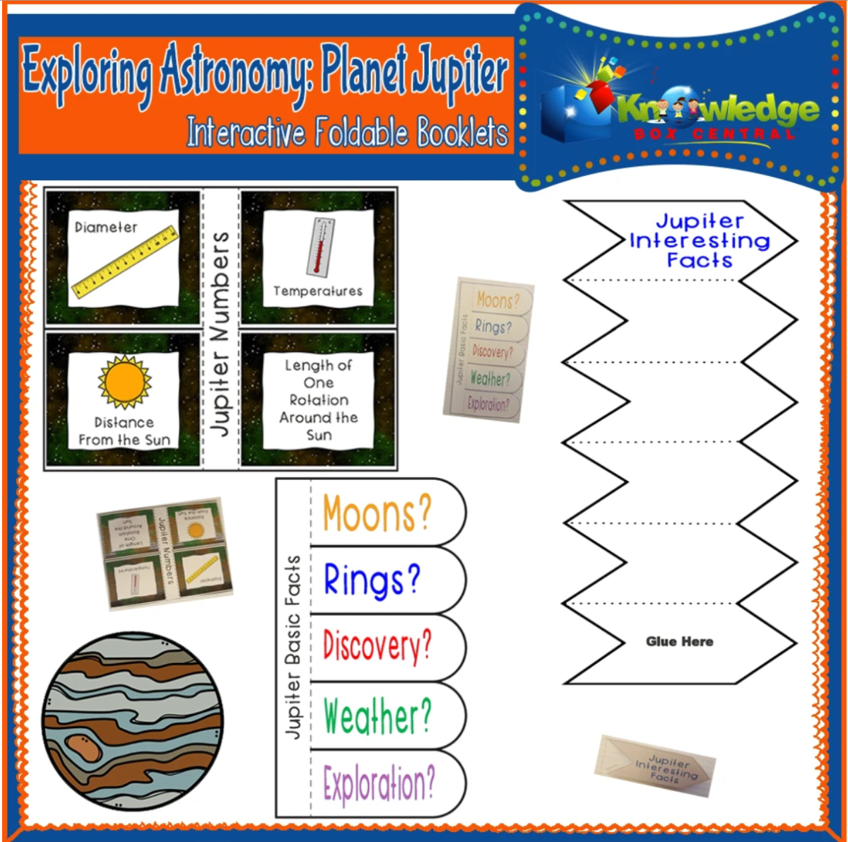 An educational teaching resource from Knowledge Box Central entitled Exploring Astronomy: Planet Jupiter Interactive Foldable Booklets - EBOOK downloadable at Teach Simple.