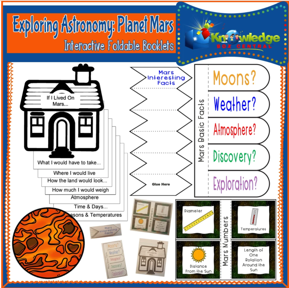 An educational teaching resource from Knowledge Box Central entitled Exploring Astronomy: Planet Mars Interactive Foldable Booklets - EBOOK downloadable at Teach Simple.