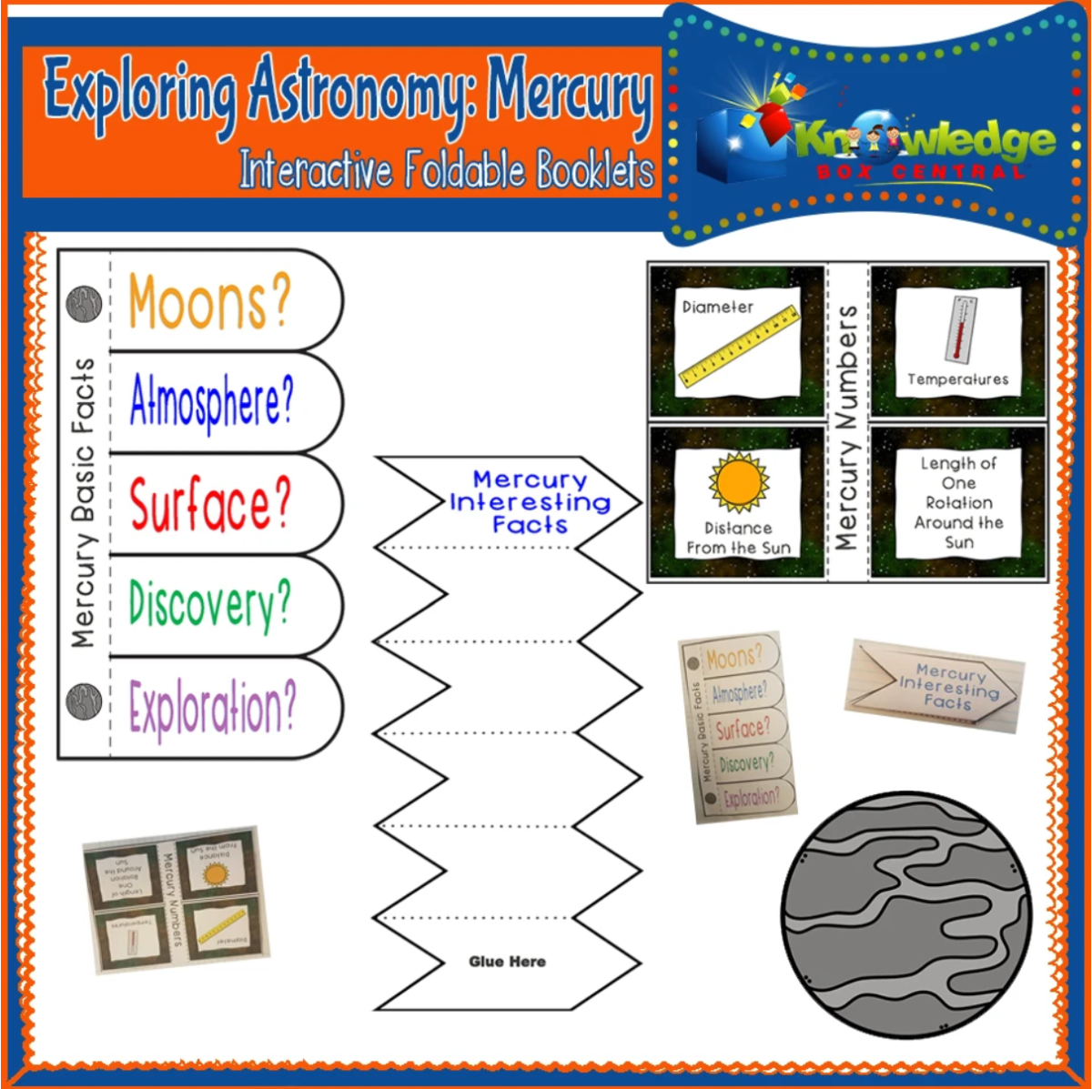 An educational teaching resource from Knowledge Box Central entitled Exploring Astronomy: Planet Mercury Interactive Foldable Booklets - EBOOK downloadable at Teach Simple.