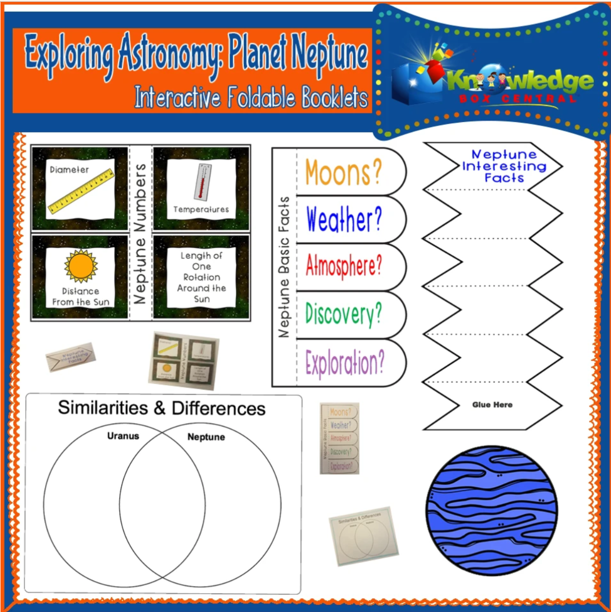 An educational teaching resource from Knowledge Box Central entitled Exploring Astronomy: Planet Neptune Interactive Foldable Booklets - EBOOK downloadable at Teach Simple.