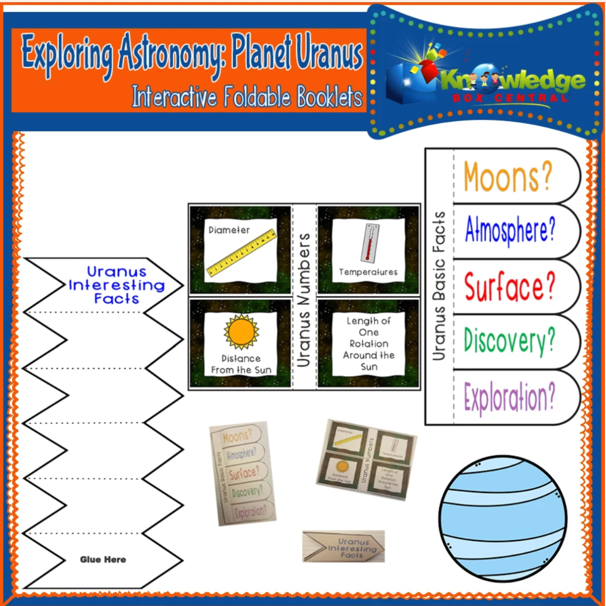 An educational teaching resource from Knowledge Box Central entitled Exploring Astronomy: Planet Uranus Interactive Foldable Booklets - EBOOK downloadable at Teach Simple.