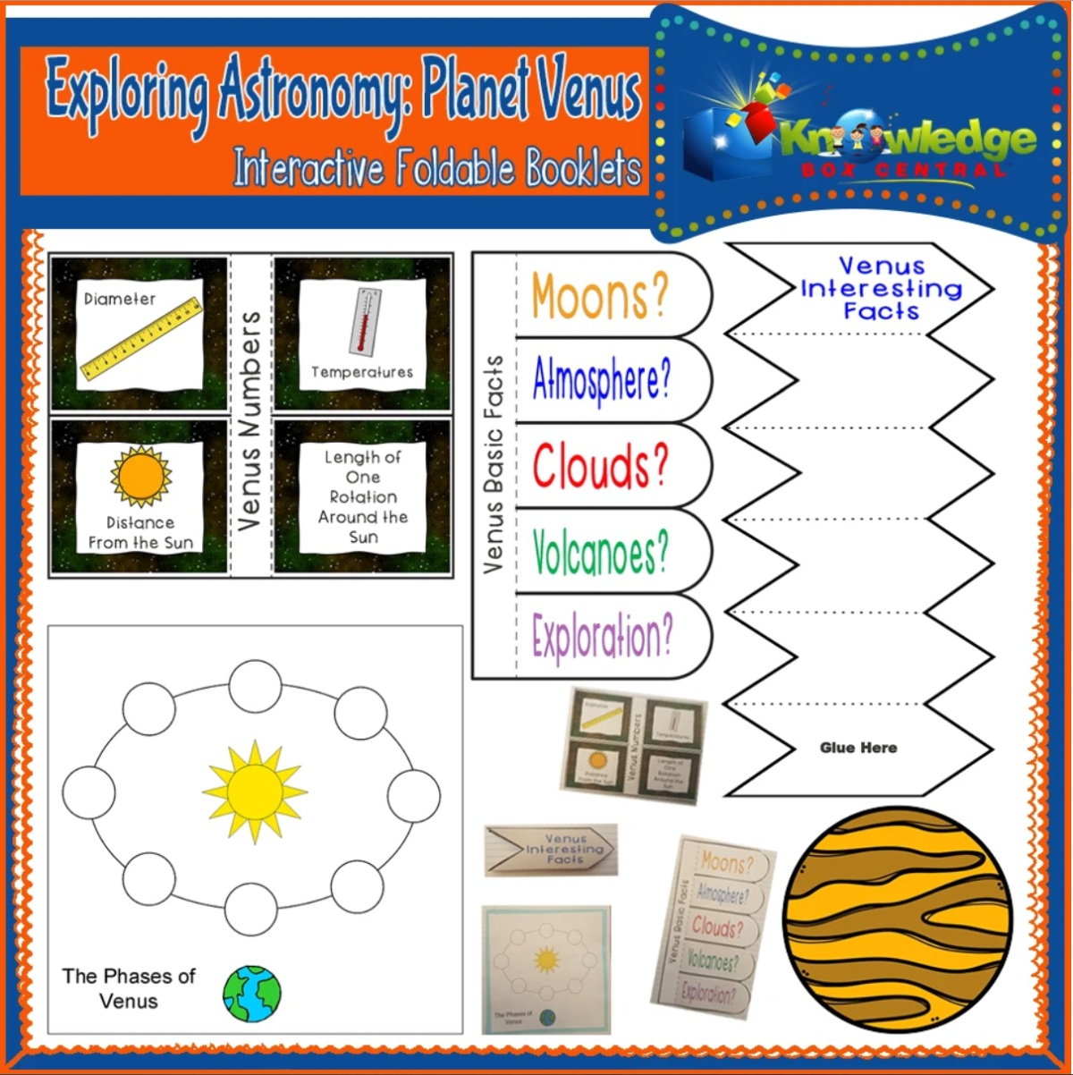 An educational teaching resource from Knowledge Box Central entitled Exploring Astronomy: Planet Venus Interactive Foldable Booklets - EBOOK downloadable at Teach Simple.