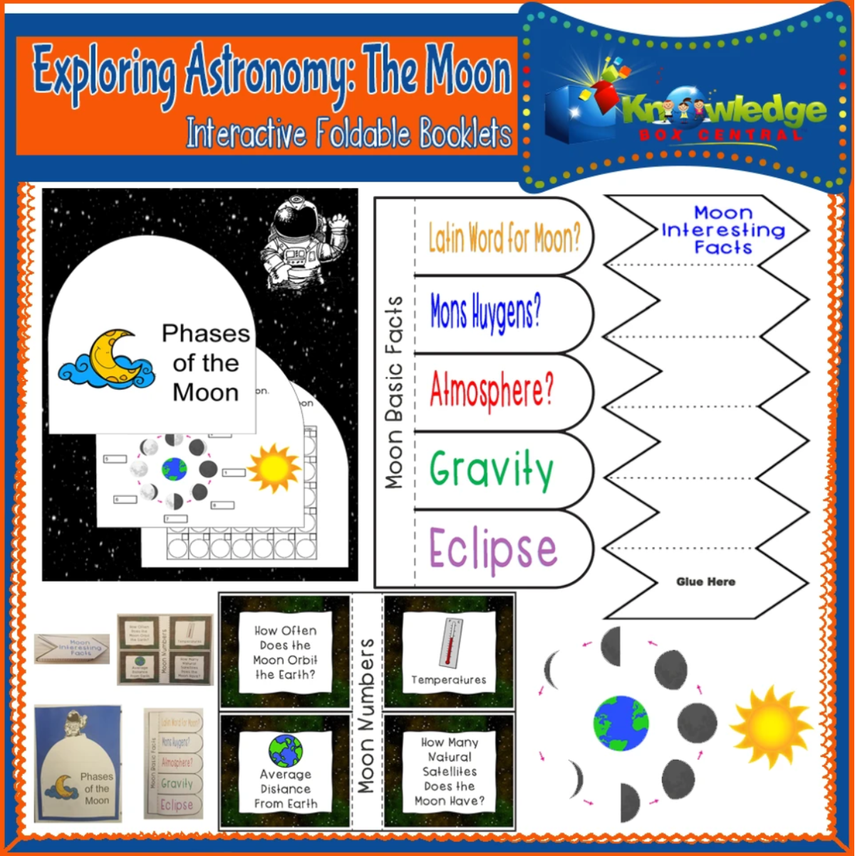 An educational teaching resource from Knowledge Box Central entitled Exploring Astronomy: The Moon Interactive Foldable Booklets - EBOOK downloadable at Teach Simple.