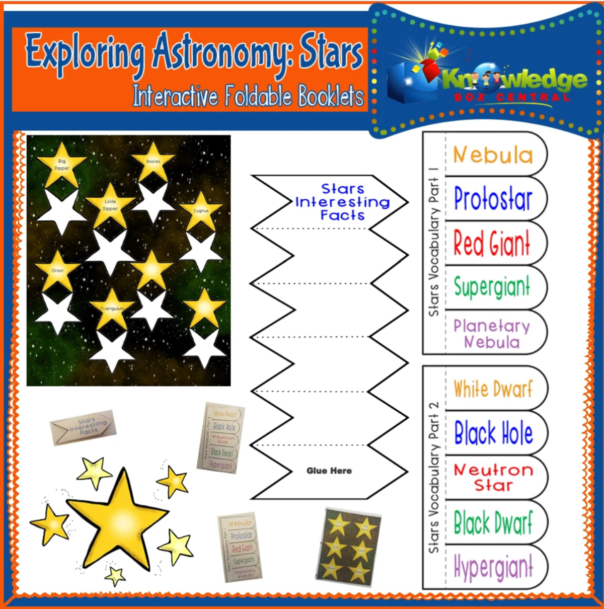 An educational teaching resource from Knowledge Box Central entitled Exploring Astronomy: The Stars Interactive Foldable Booklets - EBOOK downloadable at Teach Simple.