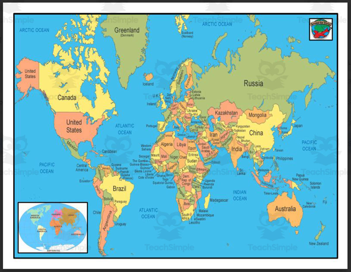 An educational teaching resource from Elementary Resources 4 U entitled Exploring Countries and Continents: World Map Challenge downloadable at Teach Simple.