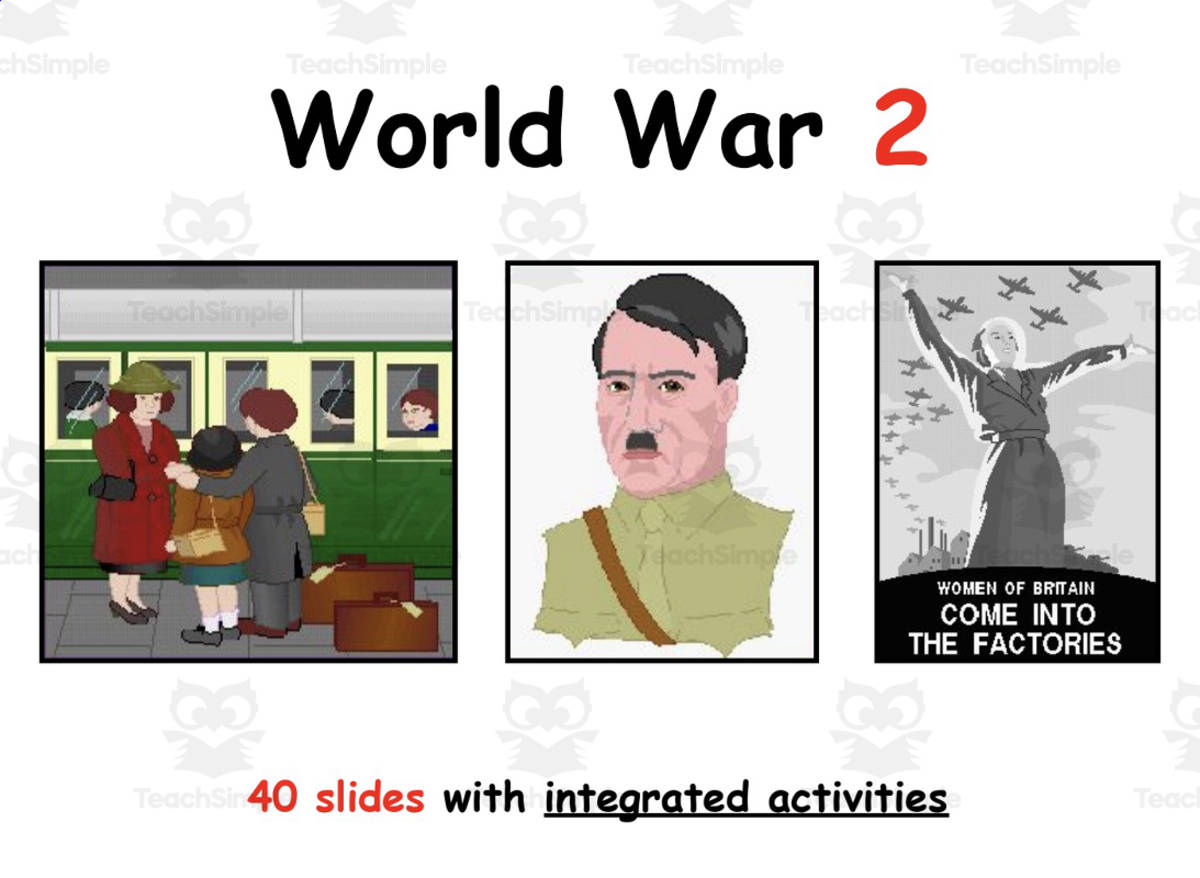An educational teaching resource from Elementary Resources 4 U entitled Exploring World War 2: A Comprehensive PowerPoint downloadable at Teach Simple.