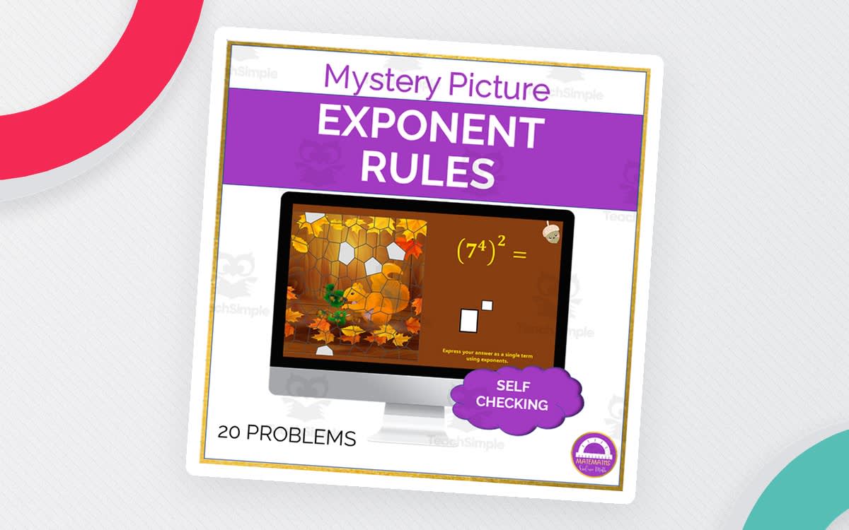 An educational teaching resource from Matemaths entitled Exponent Rules Mystery Picture | Fall Themed downloadable at Teach Simple.