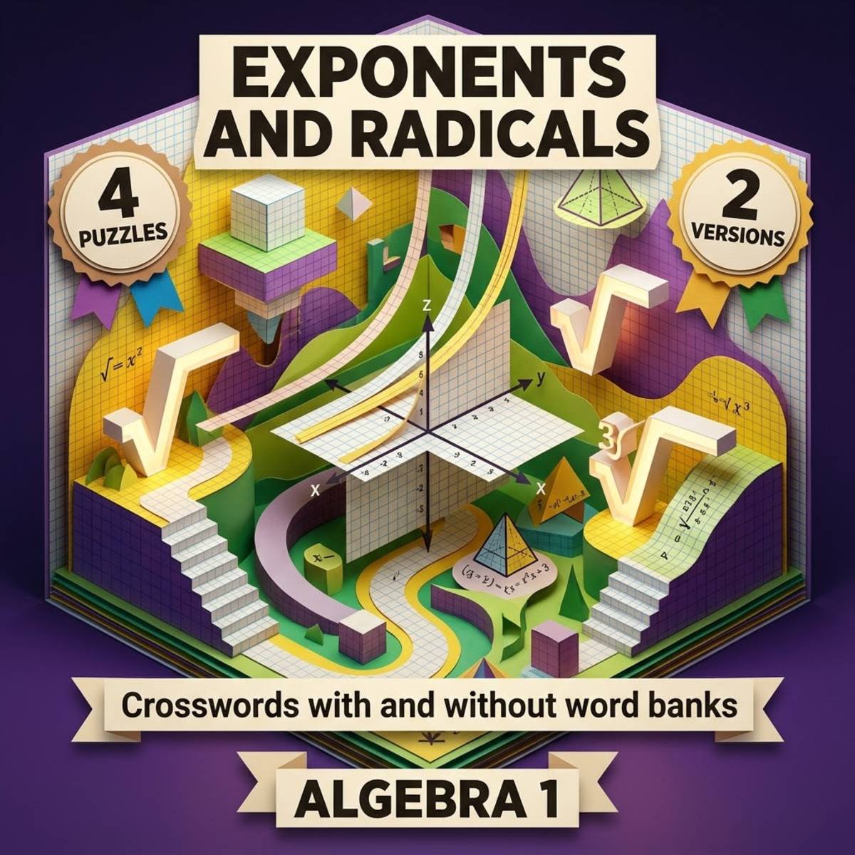 Exponents Radicals and Exponential Functions Crosswords with Word Bank preview