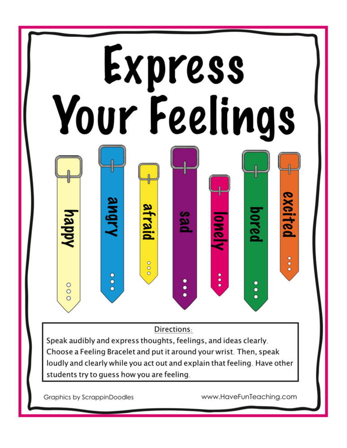 An educational teaching resource from Have Fun Teaching entitled Express Your Feelings Character Education Activity downloadable at Teach Simple.