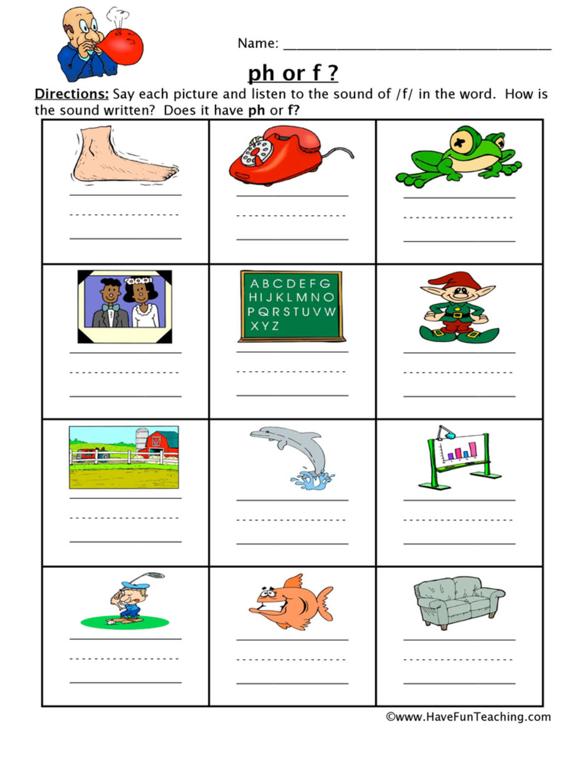 An educational teaching resource from Have Fun Teaching entitled F or PH Worksheet downloadable at Teach Simple.