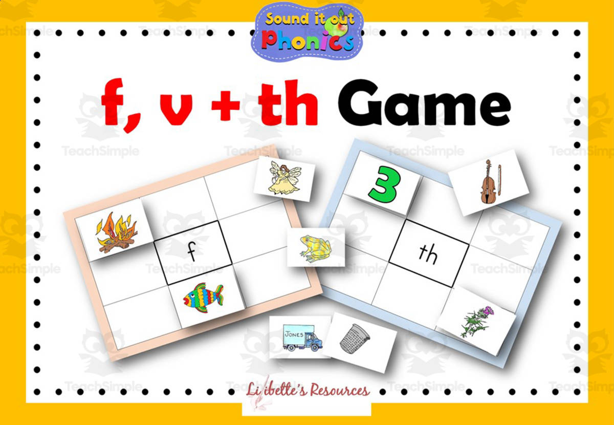 An educational teaching resource from Lilibette's Resources entitled F, V or TH? Game Black/White and Colour version downloadable at Teach Simple.