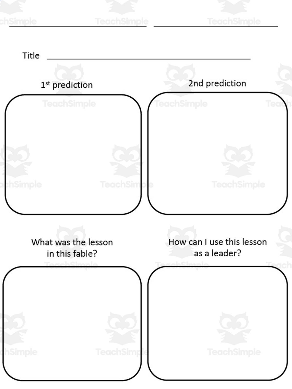 An educational teaching resource from Lisa Lynn Riddle entitled Fables Predictions Graphic Organizer downloadable at Teach Simple.
