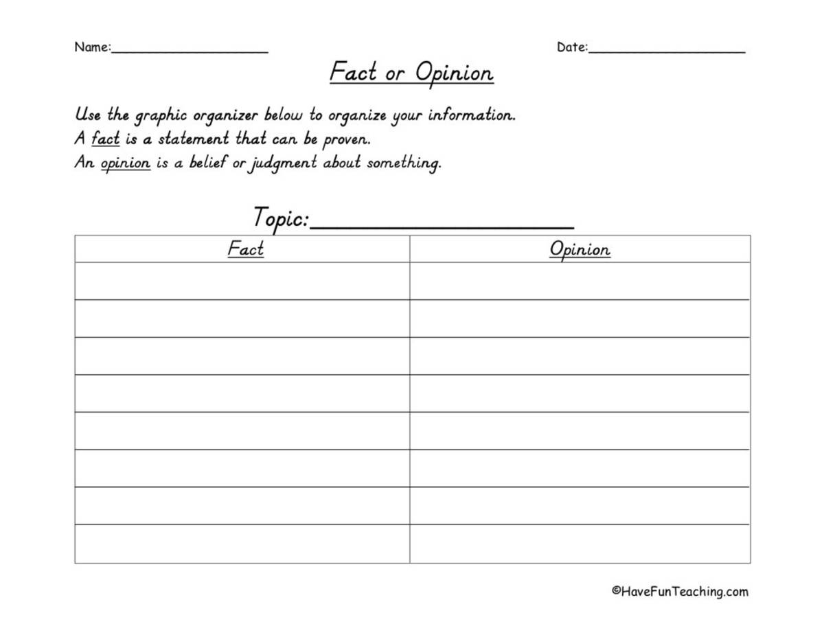 An educational teaching resource from Have Fun Teaching entitled Fact and Opinion Landscape With Lines Graphic Organizer downloadable at Teach Simple.