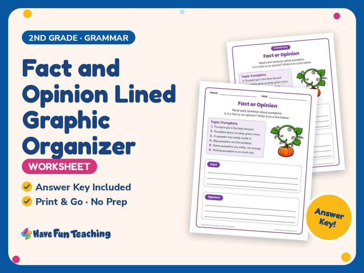 Fact and Opinion Lined Graphic Organizer – 2nd Grade Grammar Practice preview