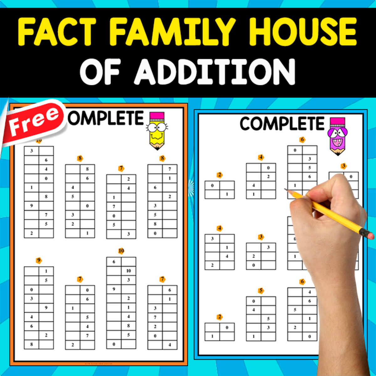 An educational teaching resource from EDITORIAL LAURA EDUCA entitled FACT FAMILY HOUSE OF ADDITION | 5 FREE WORKSHEETS downloadable at Teach Simple.
