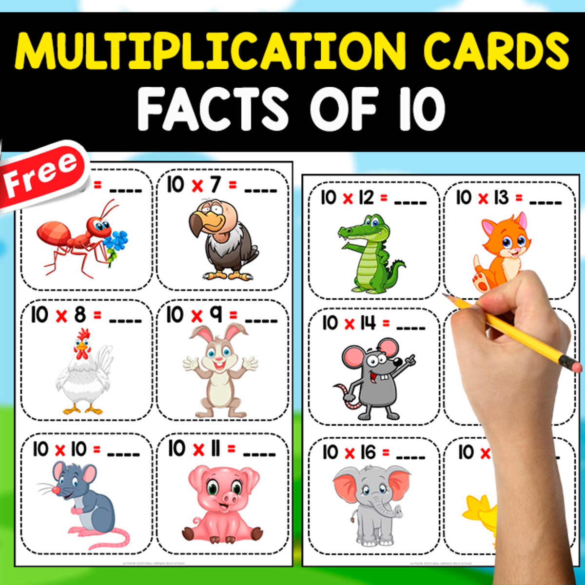 An educational teaching resource from EDITORIAL LAURA EDUCA entitled FACT FLASHCARDS OF 10 | 20 FREE MULTIPLICATION CARDS downloadable at Teach Simple.