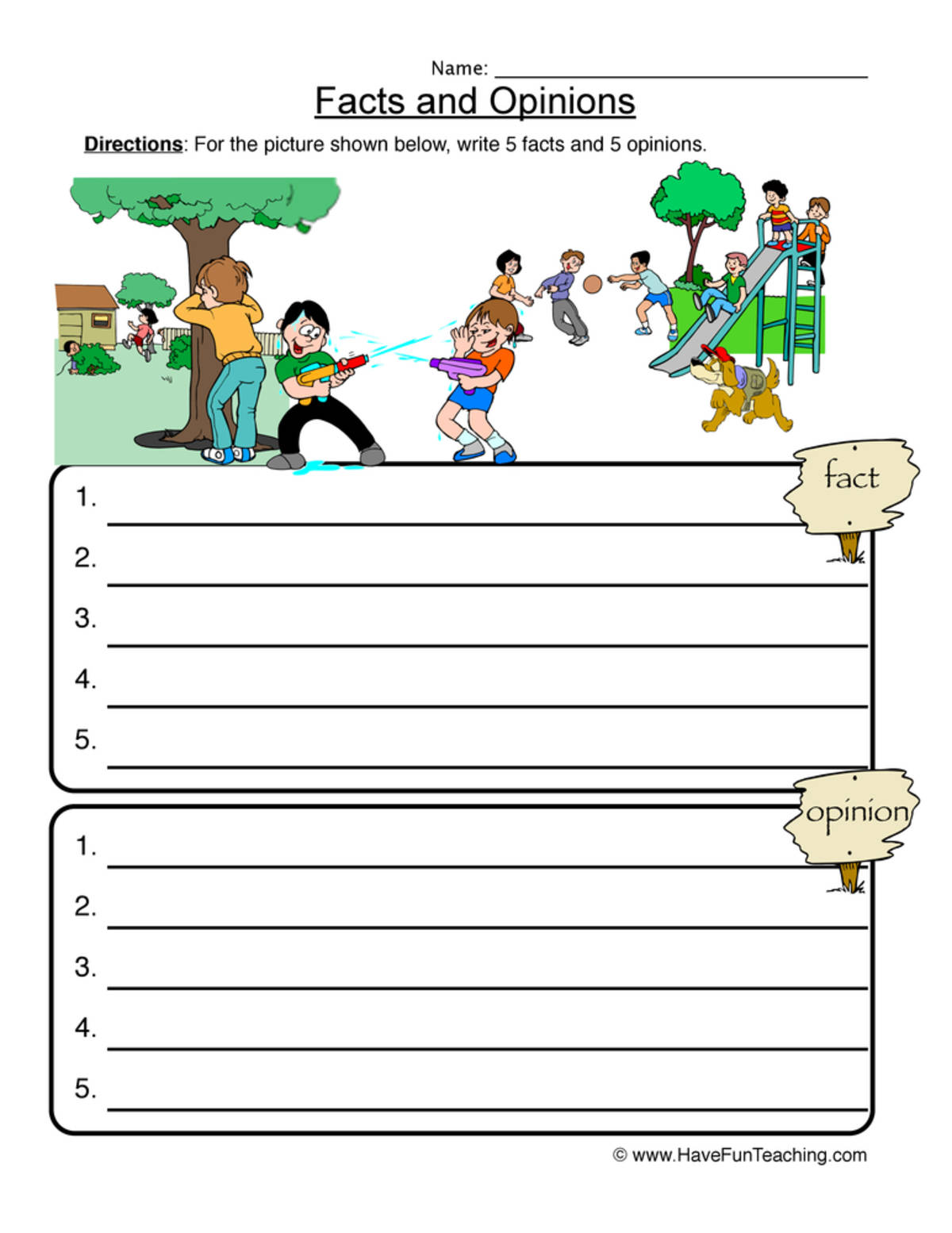 An educational teaching resource from Have Fun Teaching entitled Fact or Opinion Examples Worksheet downloadable at Teach Simple.