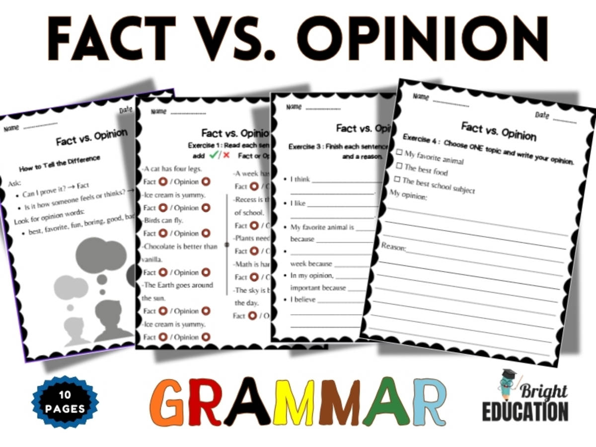 An educational teaching resource from Bright Education entitled Fact vs. Opinion – Grammar & Writing downloadable at Teach Simple.