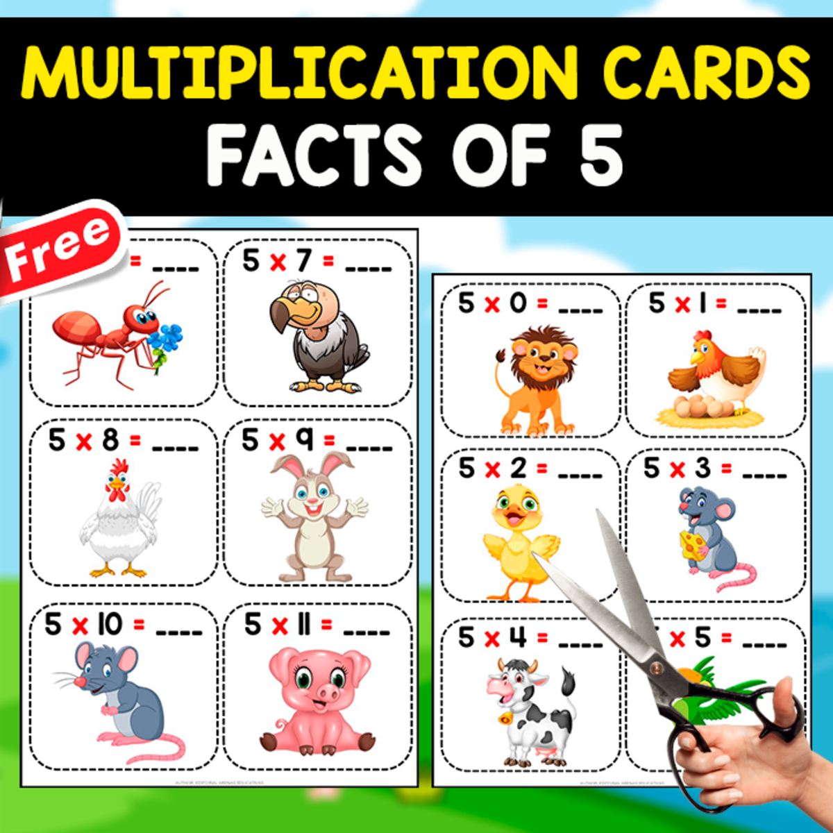 An educational teaching resource from EDITORIAL LAURA EDUCA entitled FACTS FLASHCARDS OF 5 | MULTIPLICATION FLASHCARDS downloadable at Teach Simple.