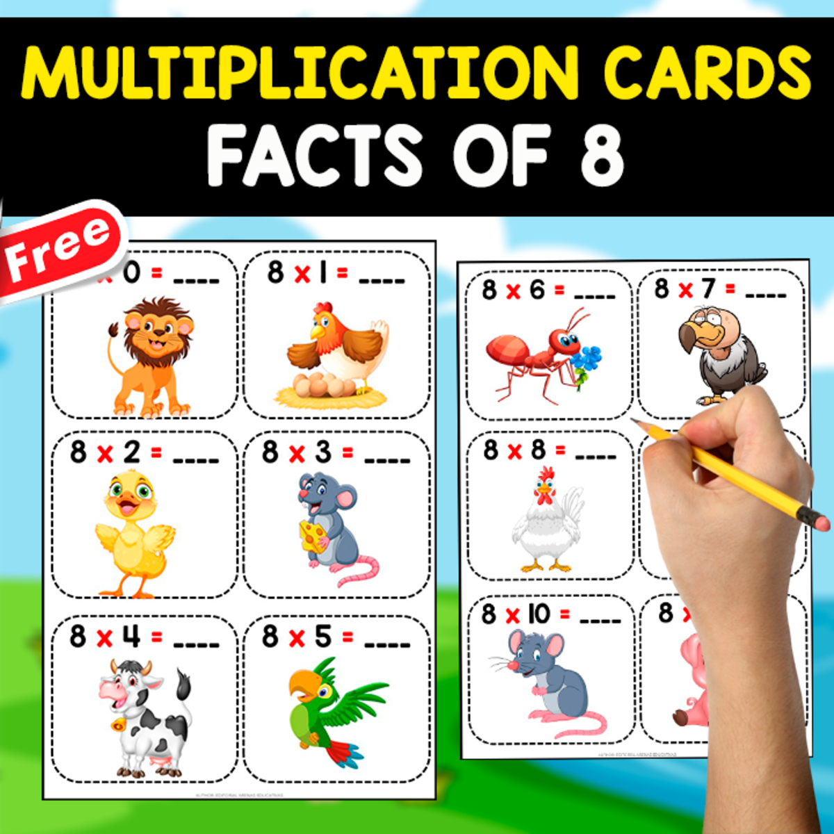 An educational teaching resource from EDITORIAL LAURA EDUCA entitled FACTS FLASHCARDS OF 8 | FREE MATH RESOURCE FOR KIDS downloadable at Teach Simple.