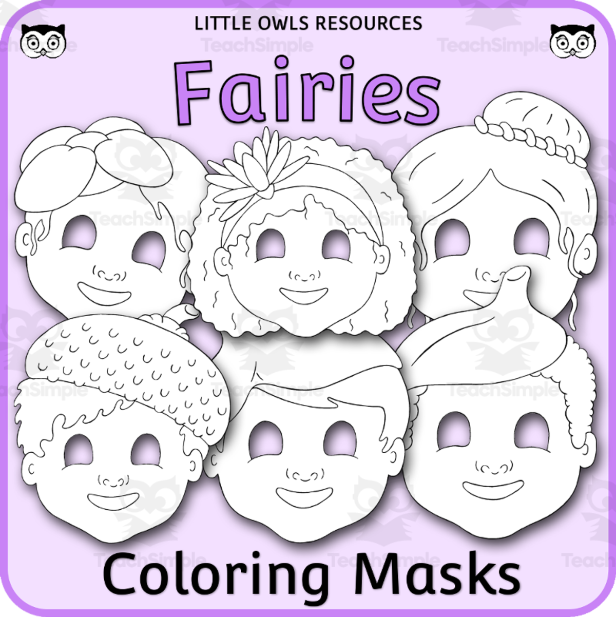 An educational teaching resource from Little Owls Resources entitled Fairies / Fairy - Coloring Masks downloadable at Teach Simple.