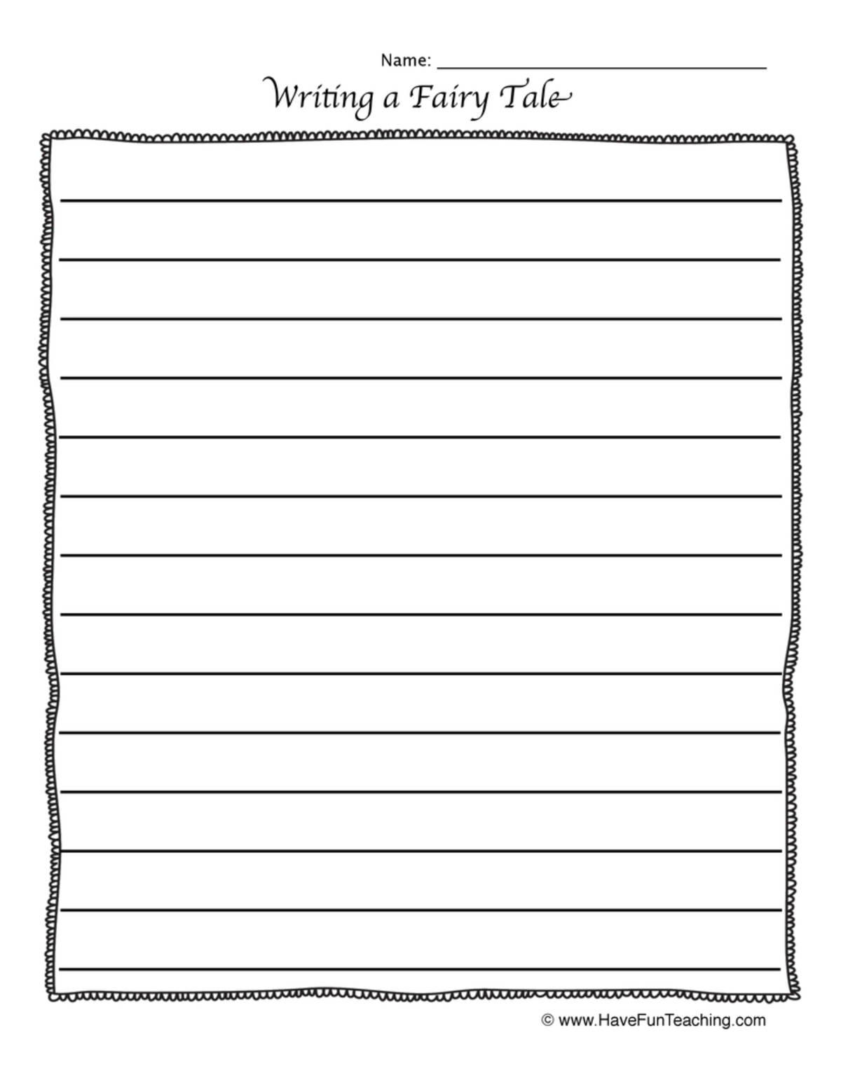 An educational teaching resource from Have Fun Teaching entitled Fairy Tales Writing Page Worksheet downloadable at Teach Simple.