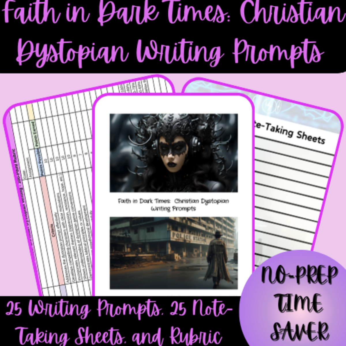 An educational teaching resource from Homeschool with Big Easy Homeschooling Mom entitled Faith in Dark Times:  Christian Dystopian Writing Prompts Activity downloadable at Teach Simple.