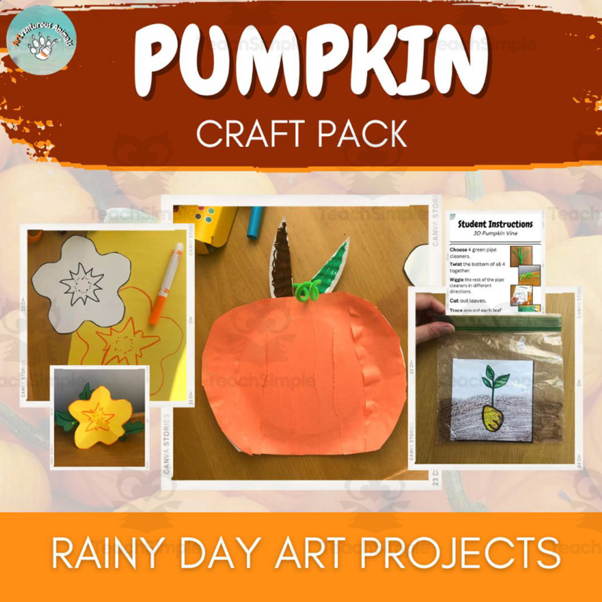 An educational teaching resource from ARTventurousanimals entitled Fall Activities and Crafts: Pumpkin Life Cycle downloadable at Teach Simple.