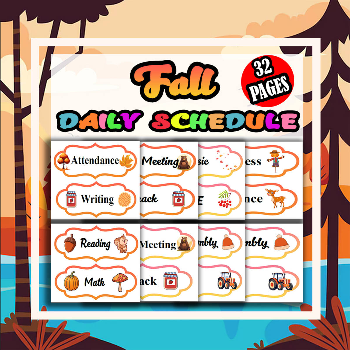 An educational teaching resource from Bambolina55 entitled Fall Classroom Decor Daily Schedule for Preschool and Kindergarten downloadable at Teach Simple.
