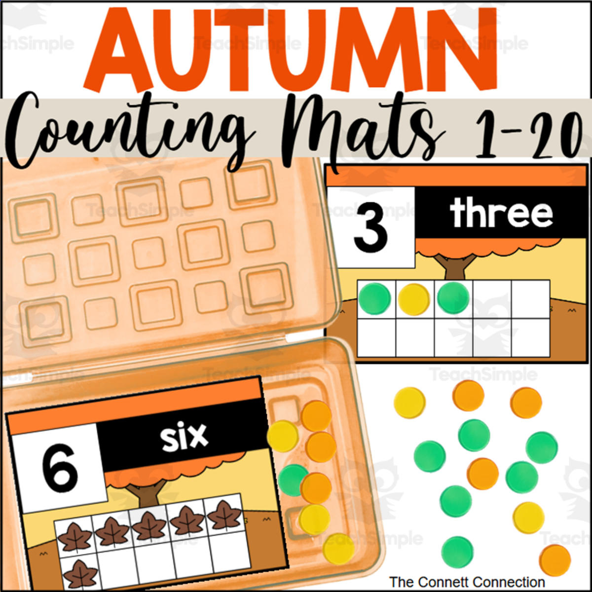 An educational teaching resource from The Connett Connection entitled Fall Counting Cards 1-20 downloadable at Teach Simple.