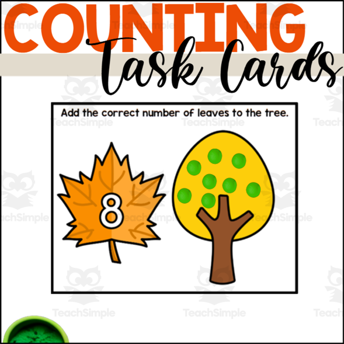 An educational teaching resource from The Connett Connection entitled Fall Counting to 10 Fine Motor Task Cards downloadable at Teach Simple.