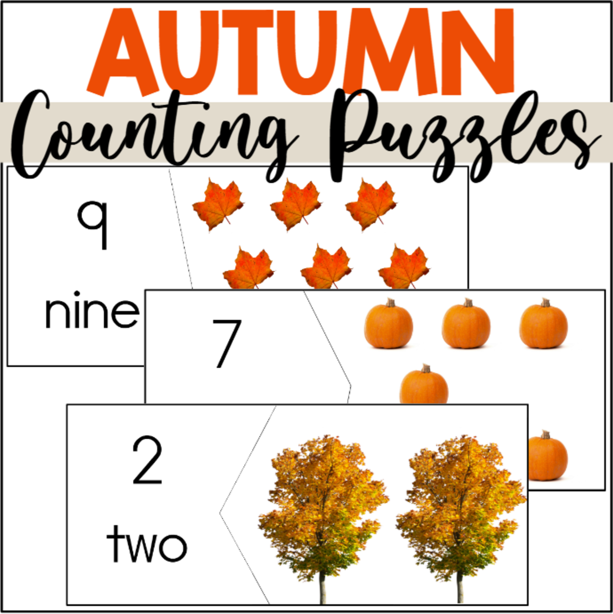 An educational teaching resource from The Connett Connection entitled Fall Counting to 10 Puzzles with Real Photographs downloadable at Teach Simple.
