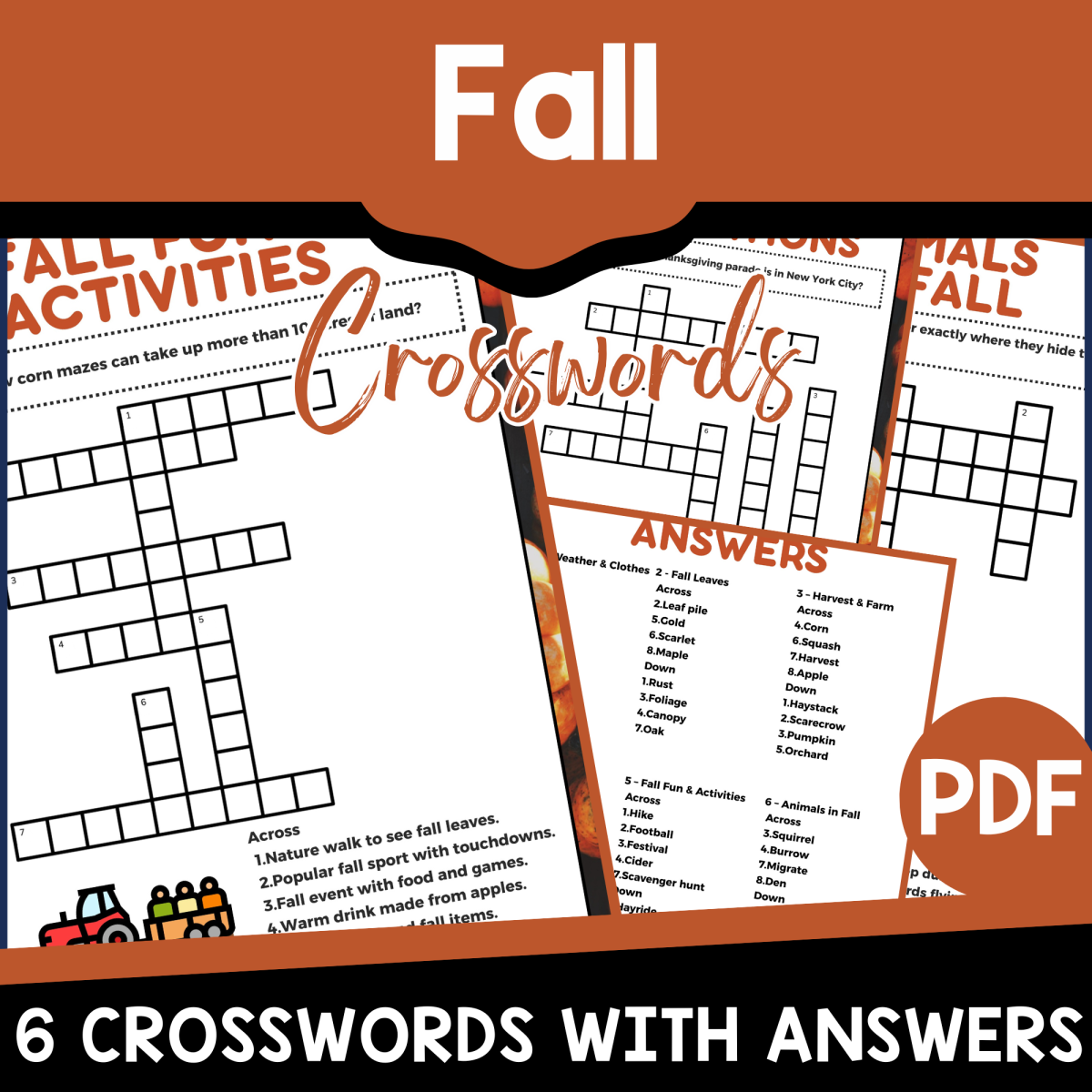 An educational teaching resource from Cored Education entitled Fall Crosswords (PDF) downloadable at Teach Simple.