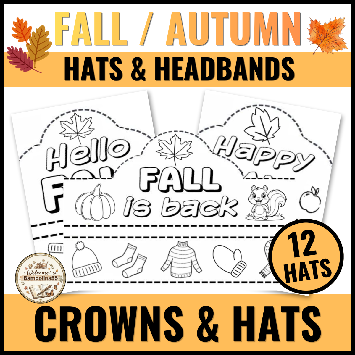 An educational teaching resource from Bambolina55 entitled Fall Crowns / Hats Craft Acitivity for Preschool and Kindergart downloadable at Teach Simple.