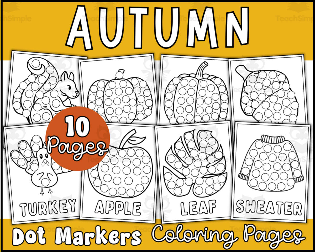 An educational teaching resource from Wonderland School entitled Fall Dot Markers Coloring Pages | Autumn Coloring Pages downloadable at Teach Simple.