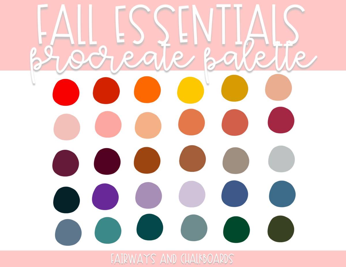 An educational teaching resource from Fairways and Chalkboards entitled Fall Essentials Procreate Color Palette downloadable at Teach Simple.