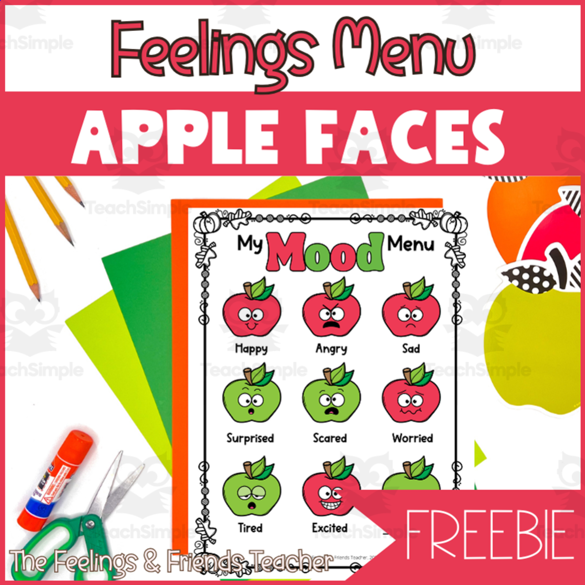 An educational teaching resource from The Feelings and Friends Teacher entitled Fall Feelings Menu | Apple Emotions Visual Choice Board & Chart downloadable at Teach Simple.