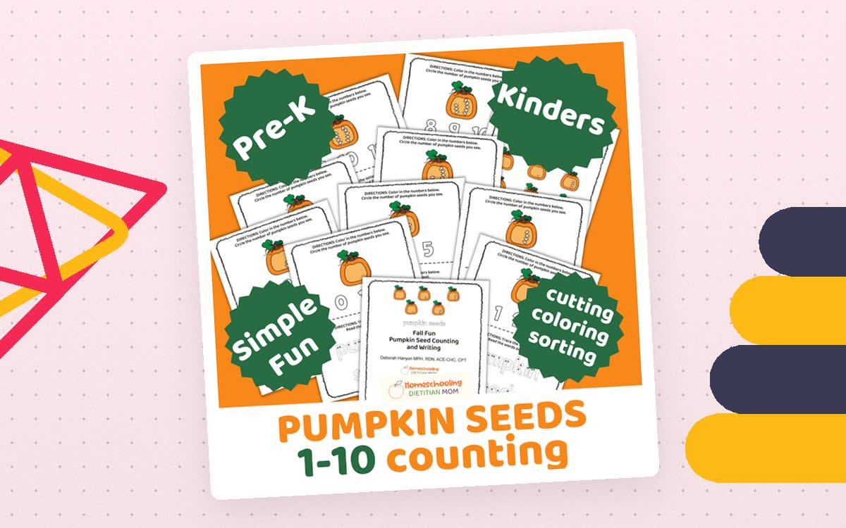 An educational teaching resource from Homeschooling Dietitian Mom entitled Fall Fun - Pumpkin Seed Counting 1-10 downloadable at Teach Simple.