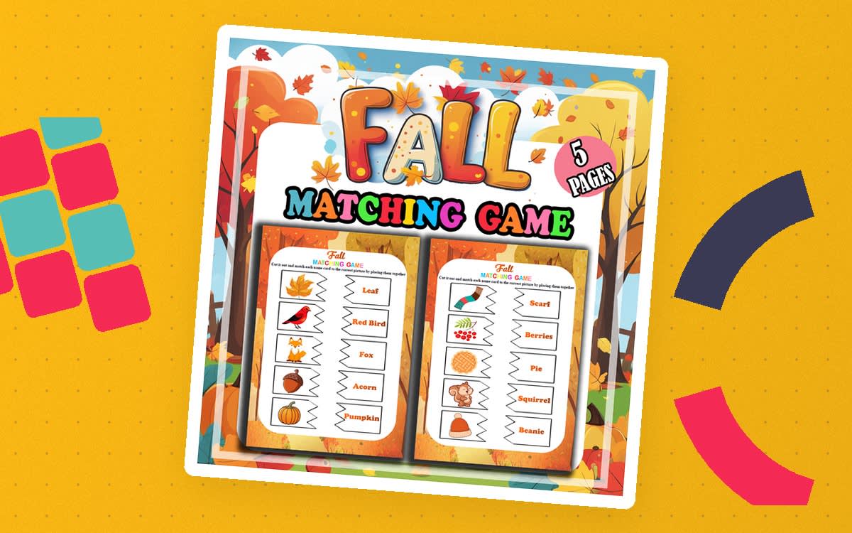 An educational teaching resource from Bambolina55 entitled Fall Matching Game for Kindergarten autumn games downloadable at Teach Simple.
