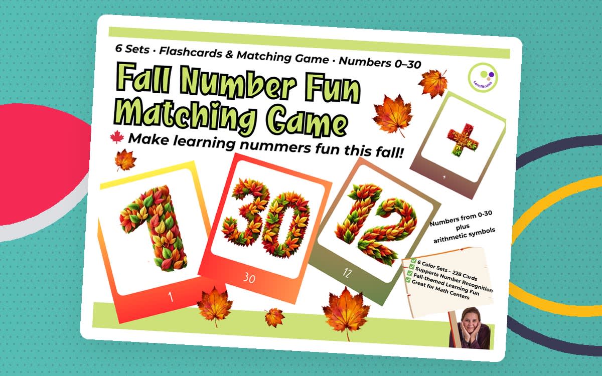 An educational teaching resource from Lernfitness entitled Fall Number Flashcards – 0–30 Memory and Sequencing Games downloadable at Teach Simple.