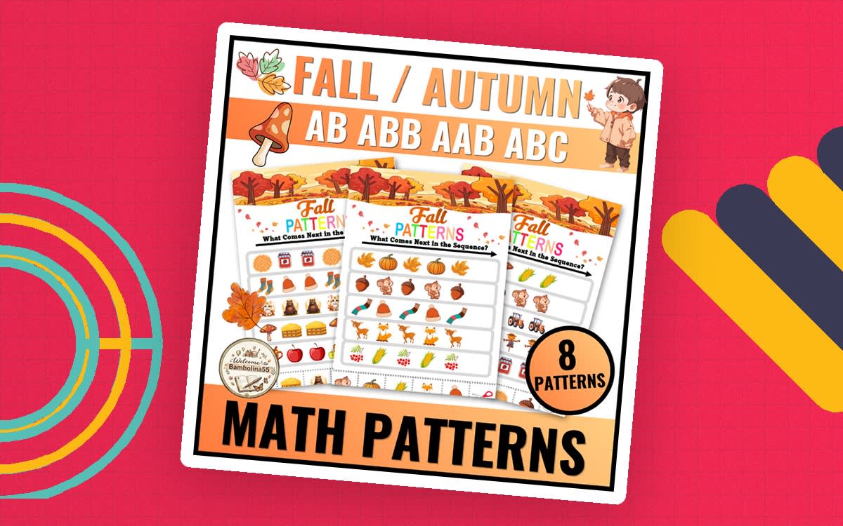 An educational teaching resource from Bambolina55 entitled Fall Patterns Math for Preschool and Kindergarten downloadable at Teach Simple.
