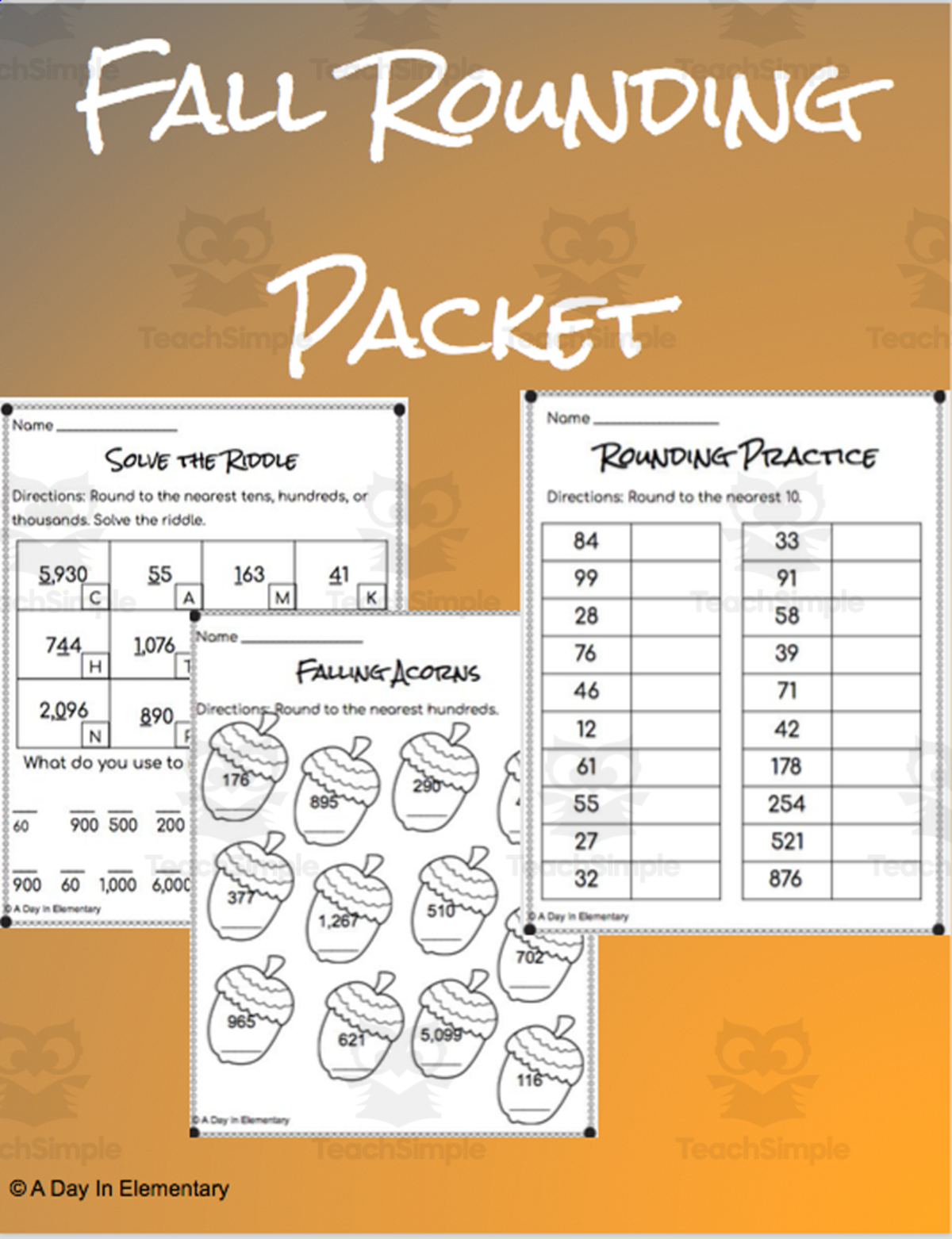 An educational teaching resource from A Day In Elementary entitled Fall Rounding Packet Freebie downloadable at Teach Simple.
