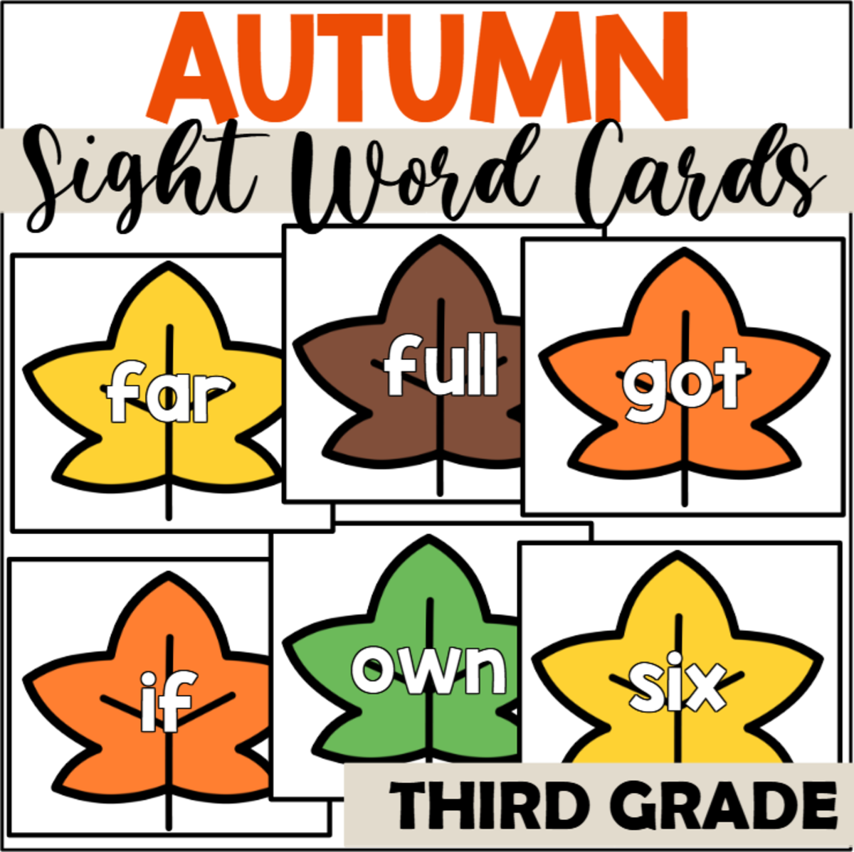 An educational teaching resource from The Connett Connection entitled Fall Sight Word Cards for Third Grade downloadable at Teach Simple.
