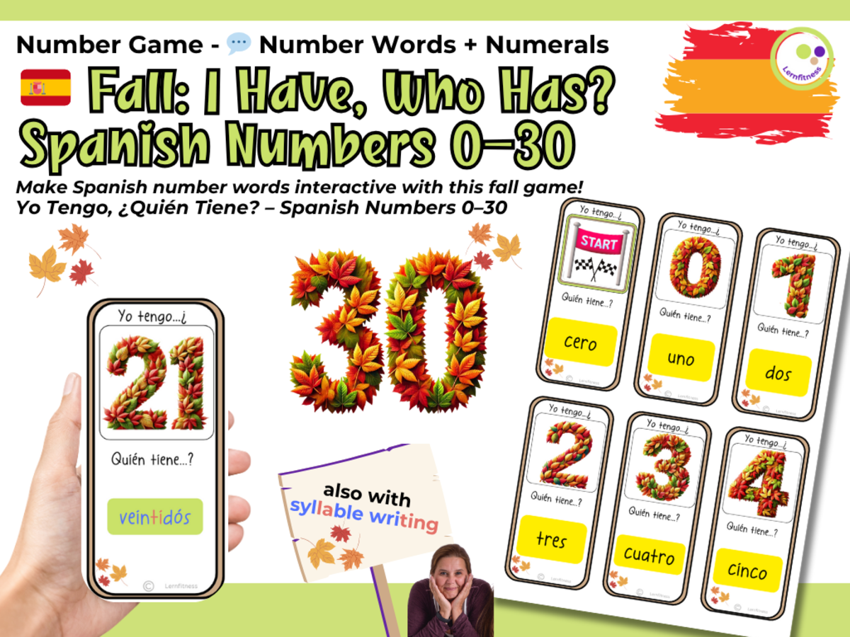 An educational teaching resource from Lernfitness entitled Fall Spanish Number Game – “Yo Tengo, ¿Quién Tiene?” 0–30 downloadable at Teach Simple.