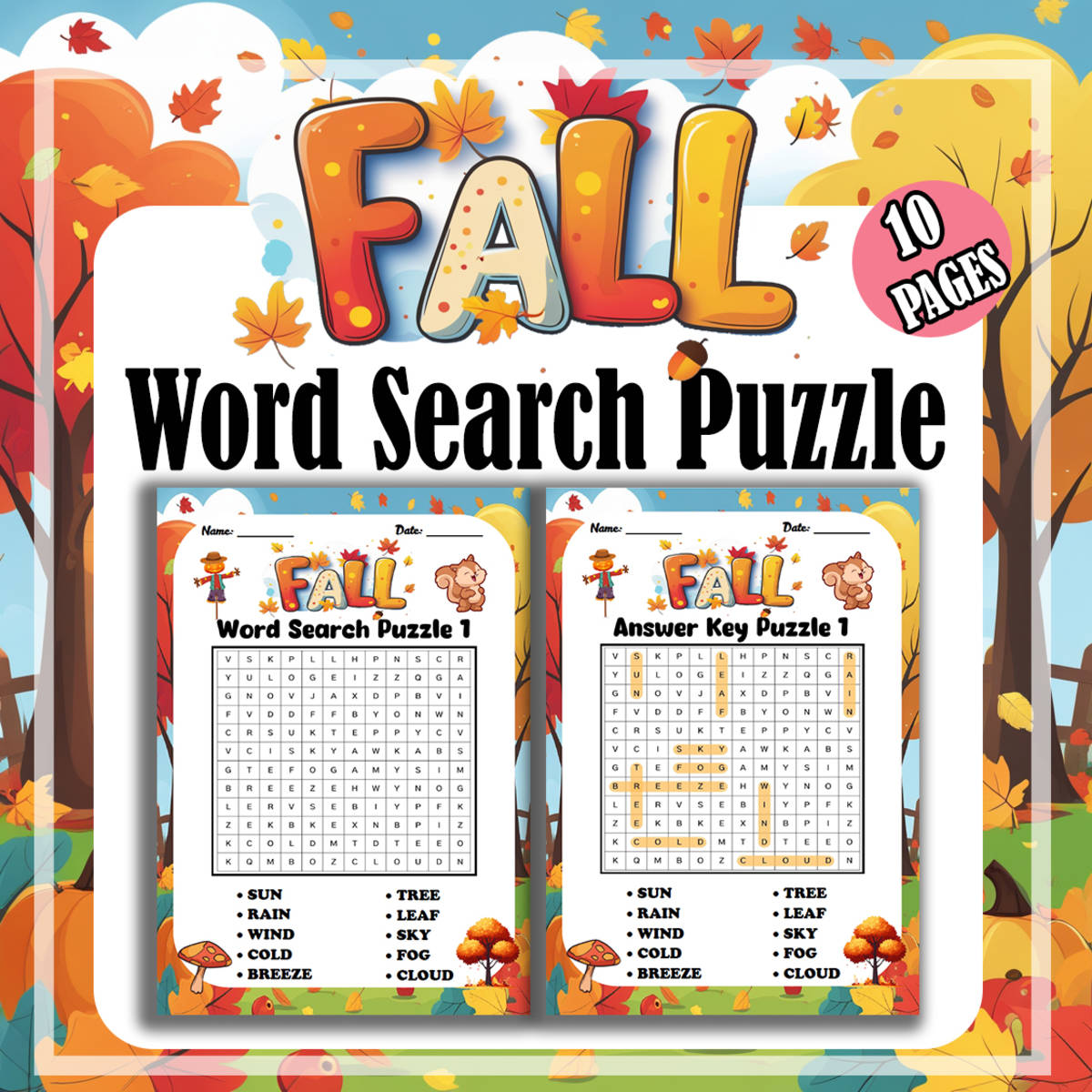 An educational teaching resource from Bambolina55 entitled Fall Word Search Puzzle Game autumn activities downloadable at Teach Simple.