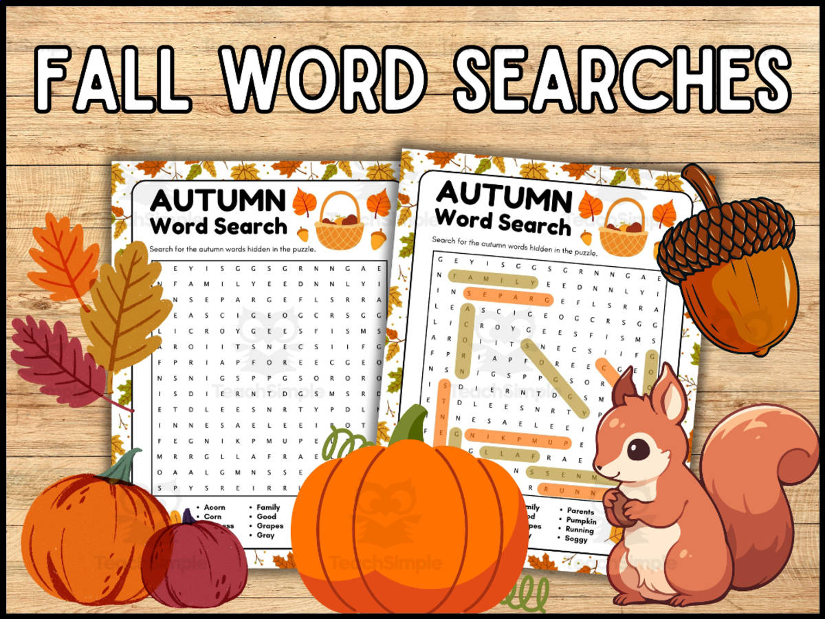 An educational teaching resource from Wonderland School entitled Fall Word Searches | Autumn Word Search Game Puzzle downloadable at Teach Simple.