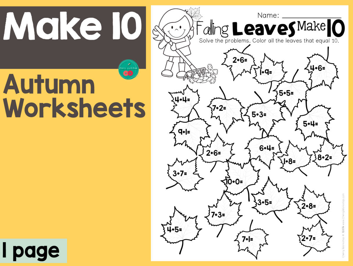 An educational teaching resource from Cherry Workshop entitled Falling Leaves Make 10 downloadable at Teach Simple.
