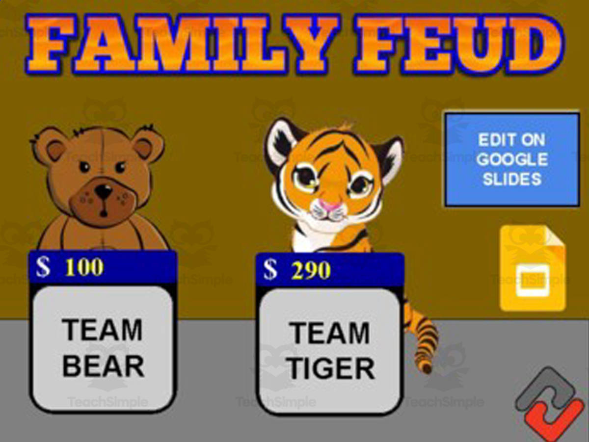 An educational teaching resource from Roombop entitled Family Feud Game (Google Slides Template) downloadable at Teach Simple.