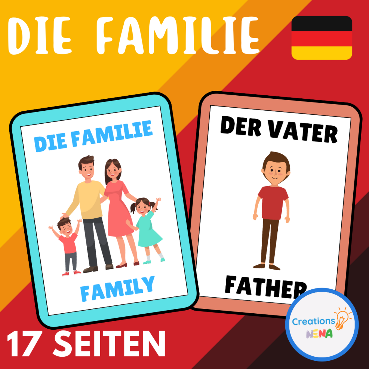 An educational teaching resource from Nena Creations entitled Family Members in German. downloadable at Teach Simple.